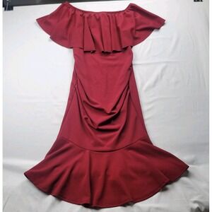 MyBump Luke 2:40 Off The Shoulder Ruffle Maternity Dress Small Maroon